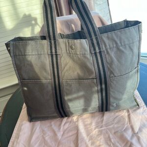 Hermes Gray Canvas Tote with Black Stripes Large!